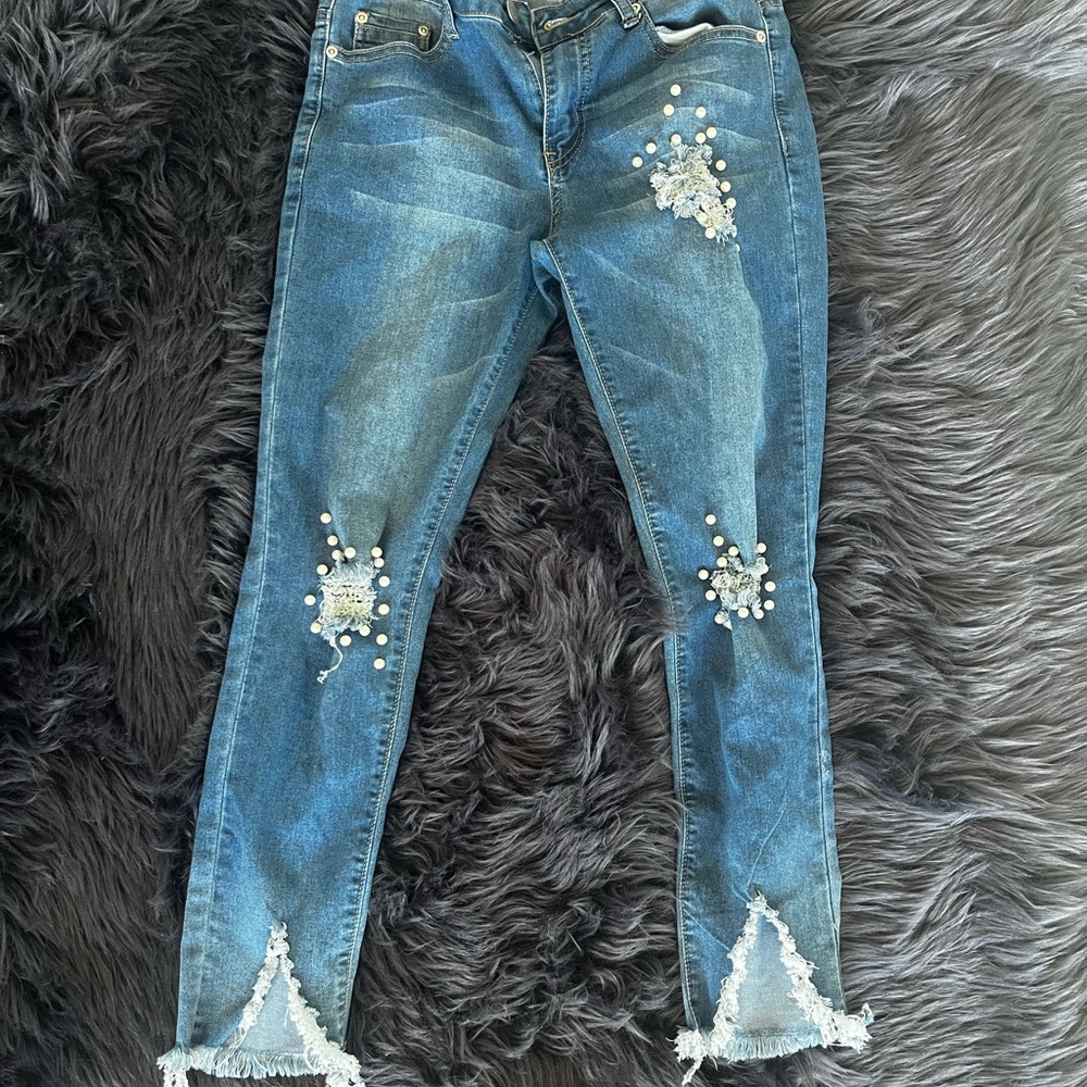 Women's Blue Embellished Jeans